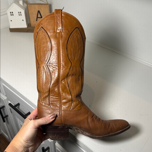 Vintage Dan Post Women’s 7.5C Tan Cowboy Boot Classic Western Leather Made Spain - Picture 7 of 8